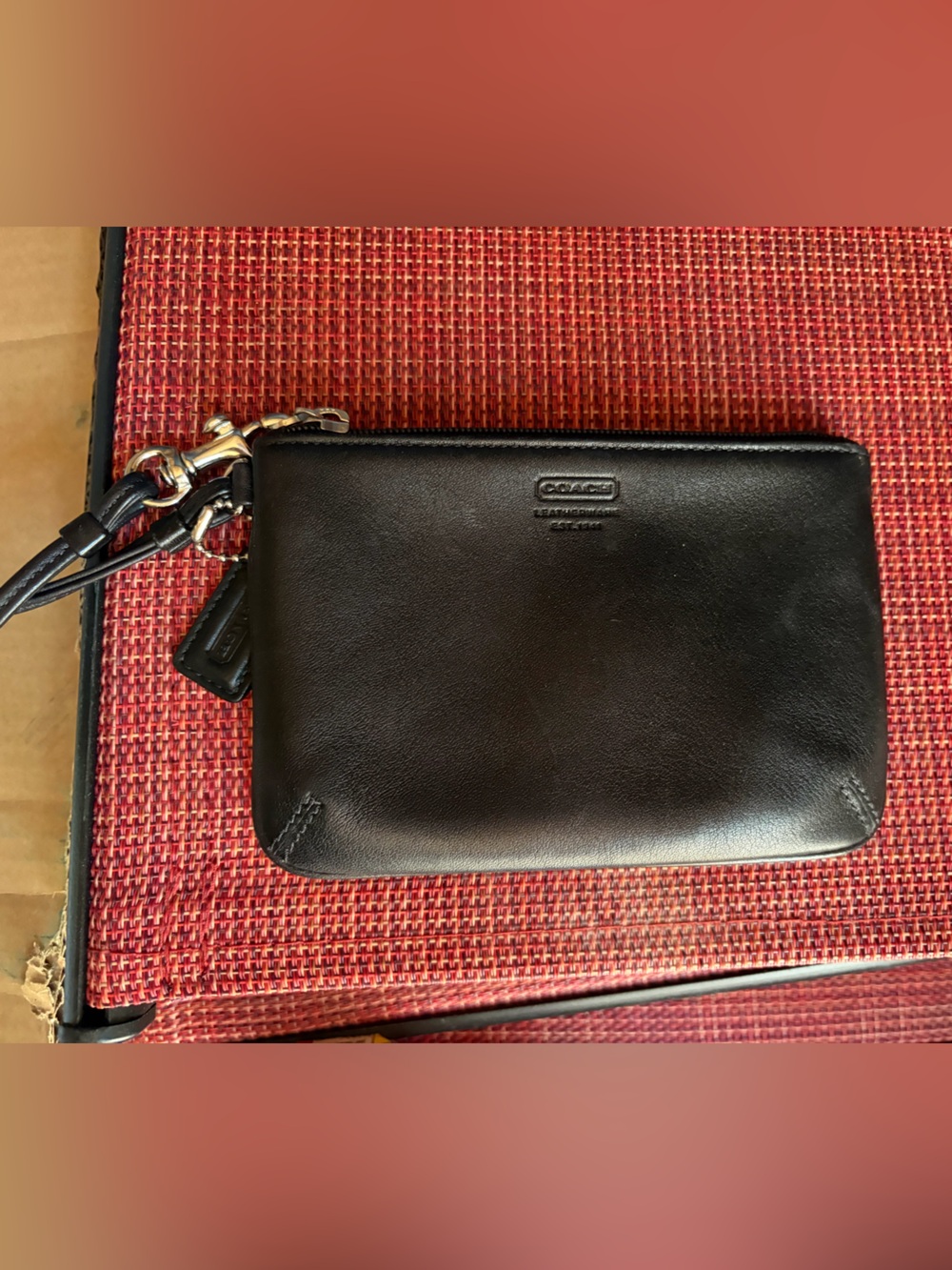 Coach Black Leather Wristlet Wallet with Silver Hardware